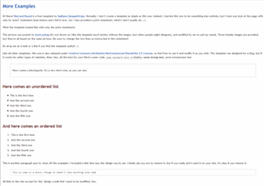 What the template looked like with only the print stylesheets